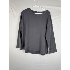 AEMI + CO Nest Raw Hem Textured Knit Long Sleeve Top Gray Women’s L NWT